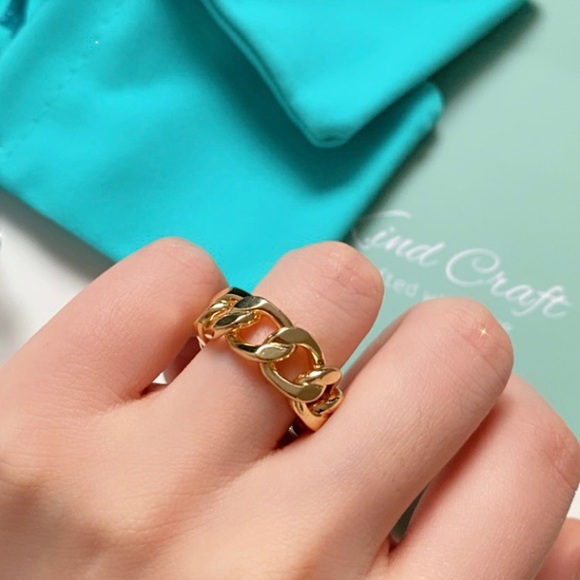 Vermeil Link Chain Ring 925 sterling silver Gold - Picture 6 of 16